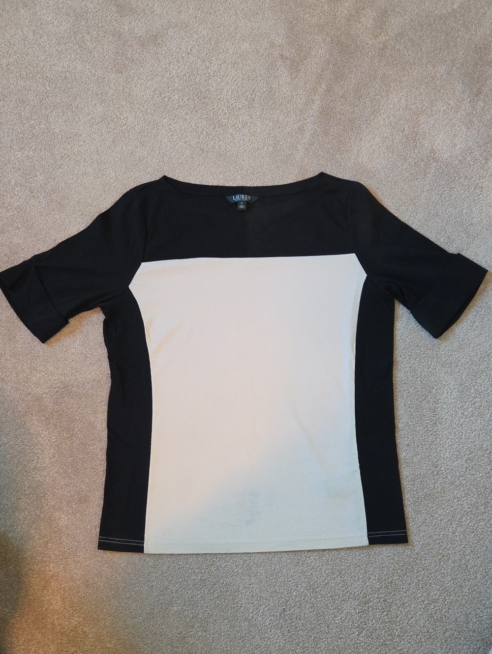 Lauren Ralph Lauren Black and Cream Colorblock Short Sleeve Tee